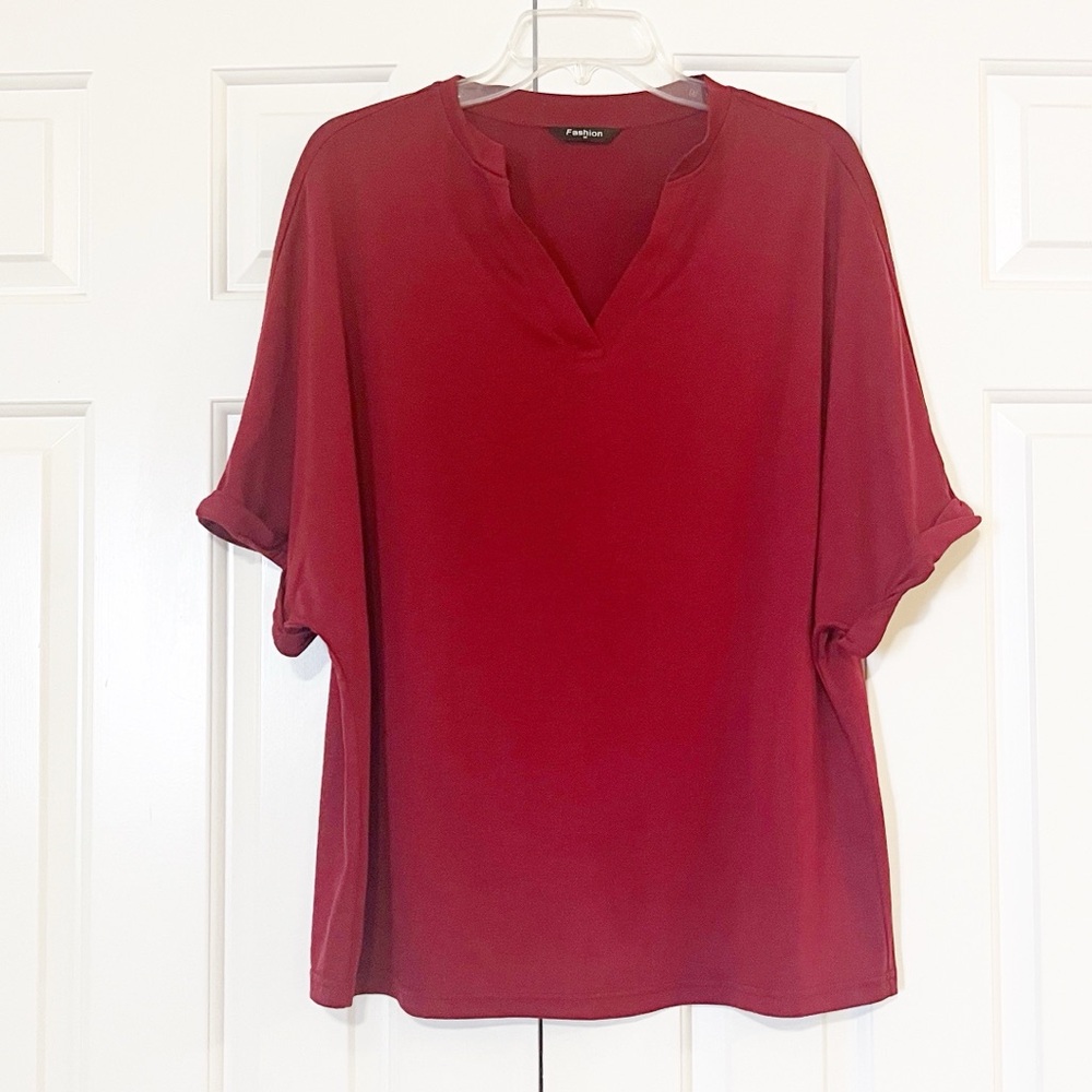 NWOT Burgundy Maroon V-Neck Oversized Blouse | Loose Fit | Size Medium - Picture 4 of 15